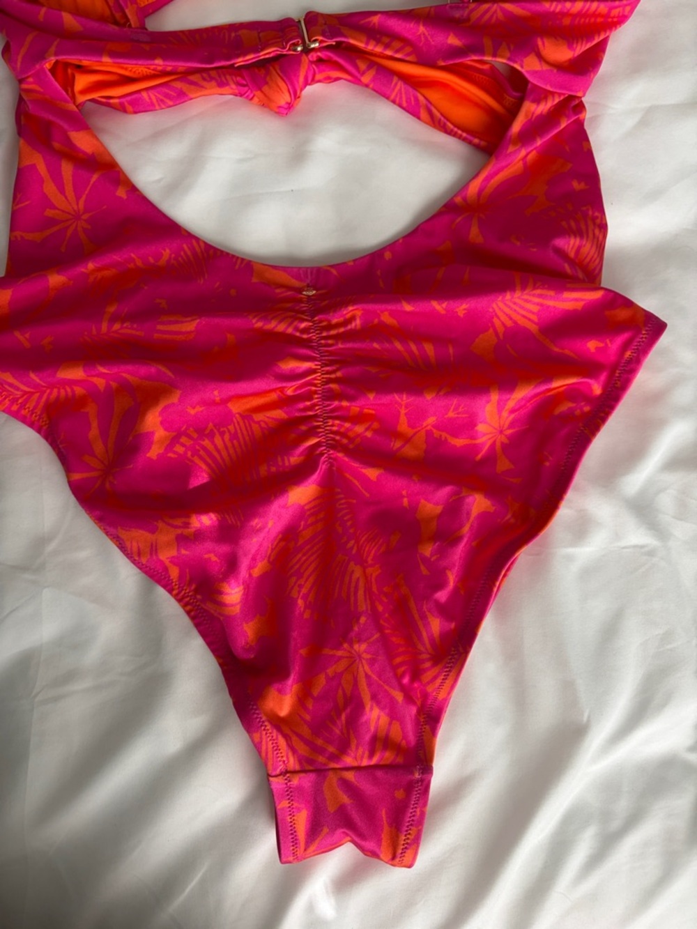 NWT Victoria’s Secret Hot Pink / Orange Floral Cut-Out One-Piece Swimsuit - Picture 8 of 13